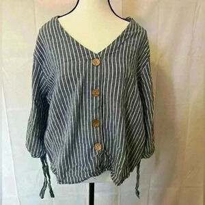 EST 1946 Striped Button Front‎ Tunic Top Women's Plus Size 22W 24W Blue White